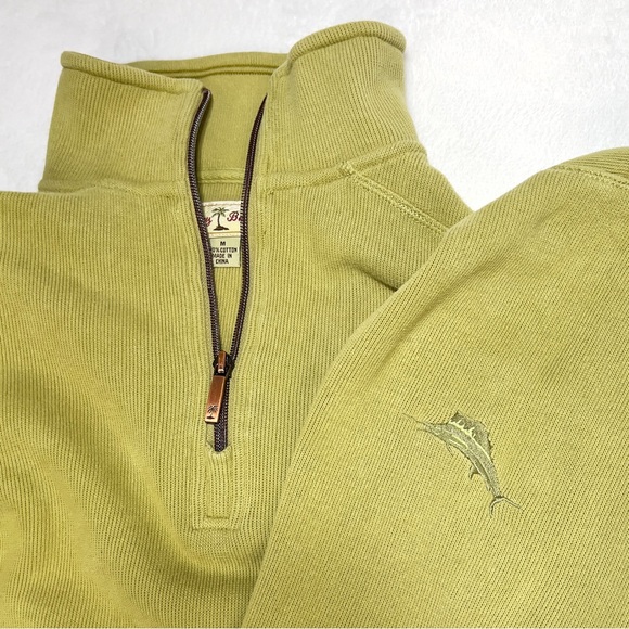 Tommy Bahama Sweater Quarter Zip Mens Medium Long Sleeve with Marlin emb Olive - Picture 5 of 16